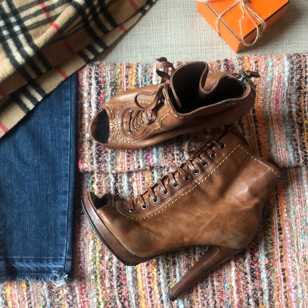 Auth Miu Miu Platform Peep toe Booties Boots